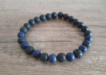 N34- náramok, čierna láva + matný lapis lazuli
